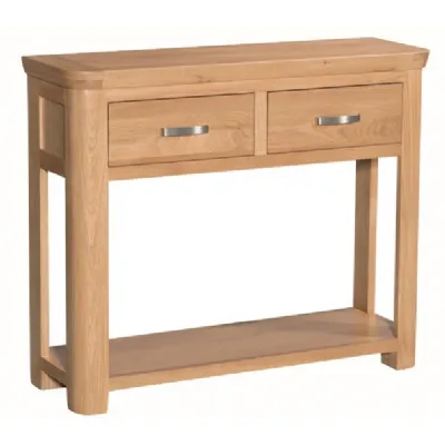 Solid Oak 2 Drawer Console Table