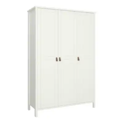 3 Doors Wardrobe White with Leather Handles