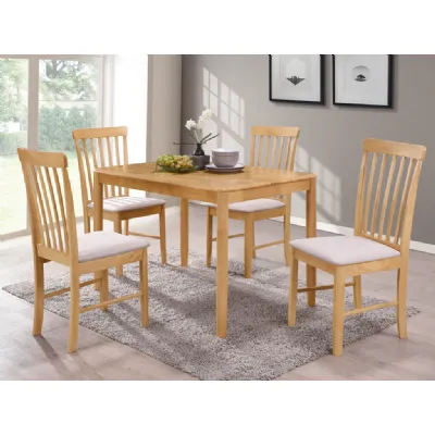 Light Solid Hardwood 110cm Dining Table and 4 Dining Chairs