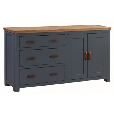 Solid Oak and Blue Large Sideboard