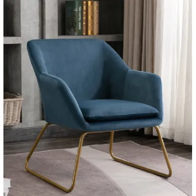 Blue Fabric Accent Chair with Metal Legs