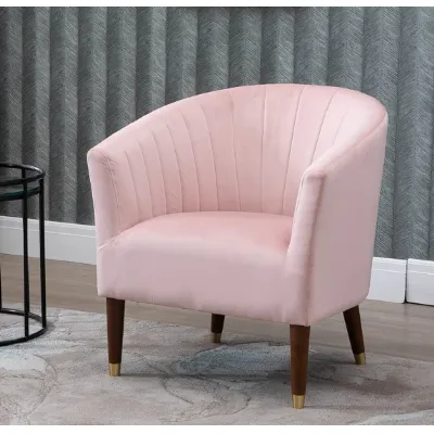 Blush Pink Pleated Fabric Accent Chair
