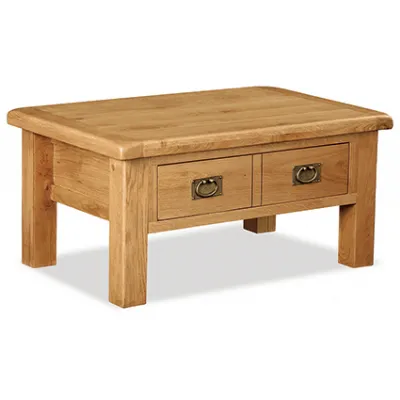 Rustic Solid Oak 3ft Coffee Table with Drawer