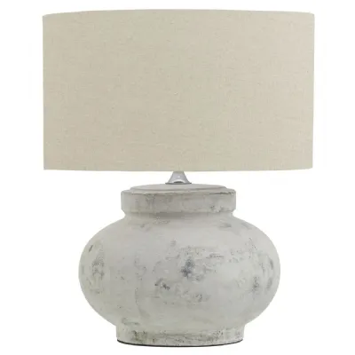 Antique White Squat Table Lamp with Linen Shade