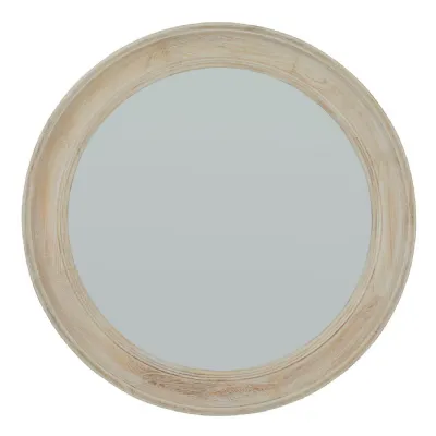 Washed Wood Round Framed Mirror