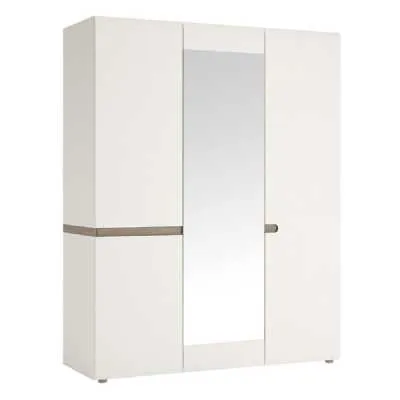 Large Oak and White Finish 3 Door Triple Wardrobe With Mirror