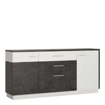 Large Wide 2 Door 2 Drawer Sideboard Cupboard in Slate Grey and White
