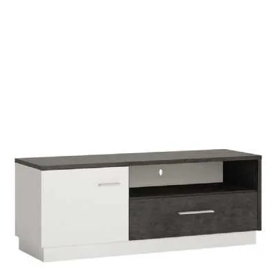 1 Door 1 Drawer TV Media Cabinet in Slate Grey and White 133cm Wide