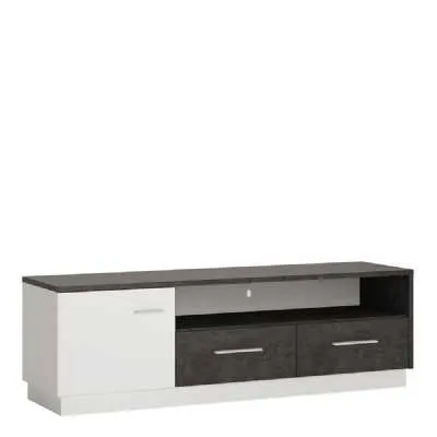 Slate Grey and White 1 Door 2 Drawer Wide TV Cabinet With Open Shelf