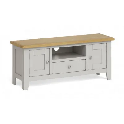 Solid Oak and Grey Painted 120cm Straight TV Cabinet