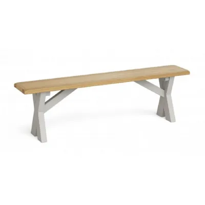 Solid Oak and Grey Painted X Leg Dining Bench