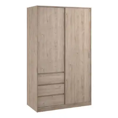 Wardrobe with 1 Sliding door 1 door + 3 drawers in Jackson Hickory Oak