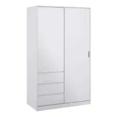 Wardrobe with 1 Sliding door 1 door + 3 drawers in White High Gloss