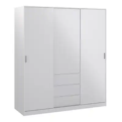 Wardrobe with 2 sliding doors 1 door + 3 drawers in White High Gloss
