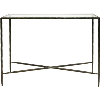 Bronze Metal and Clear Glass Console Hall Table