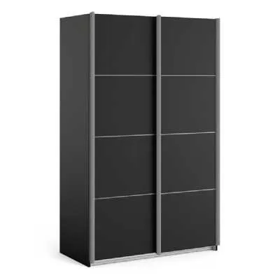 Verona Sliding Wardrobe 120cm in Black Matt With Black Matt Doors With 2 Shelves
