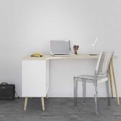 White and Oak 2 Drawer Office Desk
