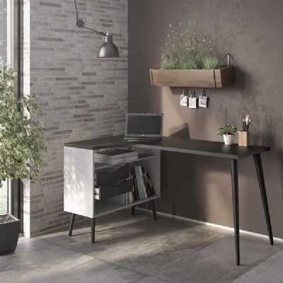Scandinavian 2 Drawer Home Office Desk in White and Black Matt