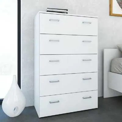 Tall Simple White 5 Drawer Chest