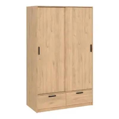Line Wardrobe with 2 Doors 2 Drawers in Jackson Hickory Oak