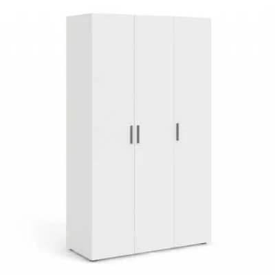White 3 Door Triple Plain Wardrobe 200cm Tall x 118cm Wide