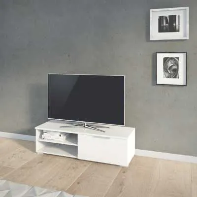 Large TV Media Unit 1 Drawers 2 Shelf White High Gloss 116cm Wide