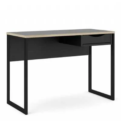 Function Plus Desk 1 Drawer in Black with Oak Trim