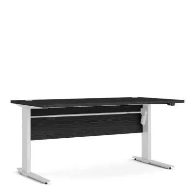 Black Woodgrain Top Office Desk With White Height Adjustable Legs