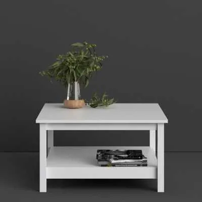 Traditional Small White Open Shelf Coffee Table