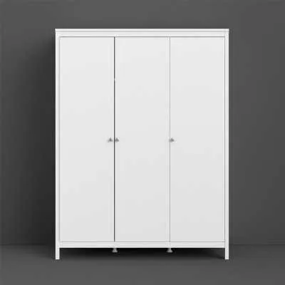 Large White 3 Door Triple Wardrobe 200cm Tall x 150cm Wide