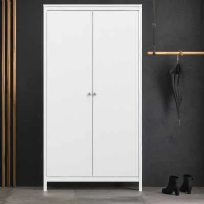 Large White 199cm Tall 2 Door Double Wardrobe Modern
