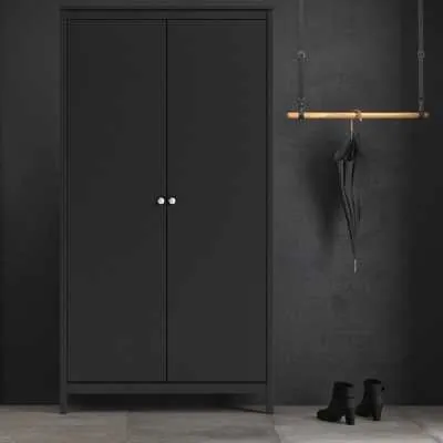 Traditional Matt Black 2 Door Wardrobe With Metal Round Handles