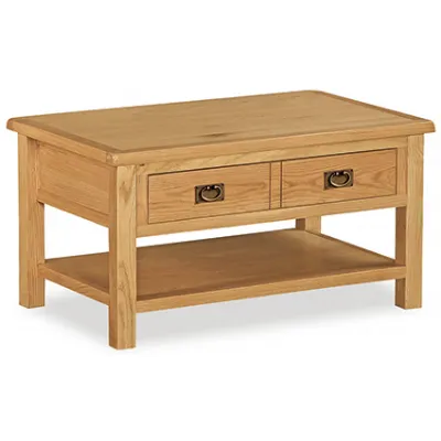 Light Oak Coffee Table with Drawer and Shelf