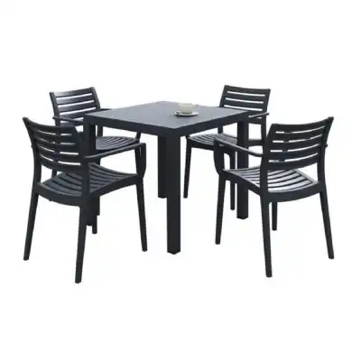 80cm Black Dining Table And 4 Armchairs Outdoor