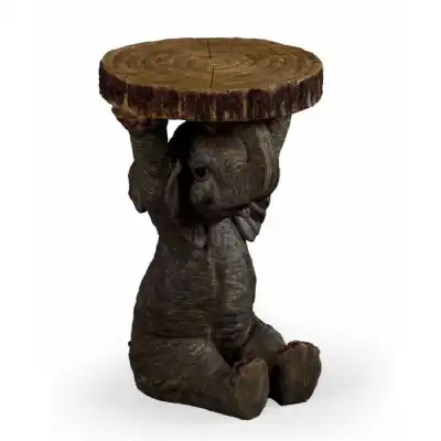 Elephant Holding Trunk Slice Side Table