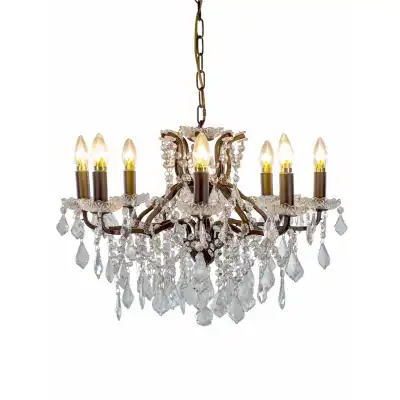 French Style 8 Branch Bronze Shallow Glass Chandelier