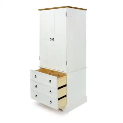 White Painted Narrow Combination Gents Wardrobe 2 Doors and 3 Drawers