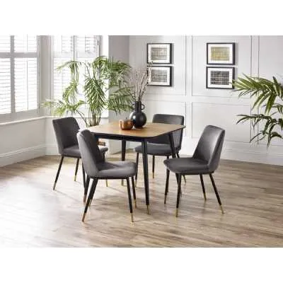 Grey Velvet Fabric Upholstered Kitchen Dining Room Chair with Black Legs