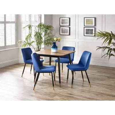 Blue Velvet Fabric Upholstered Kitchen Dining Chair with Black Legs