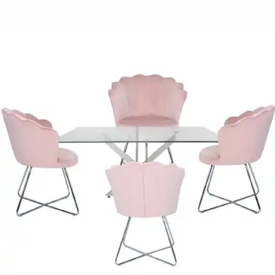 Rectangular Dining Set 4 Light Pink Chairs