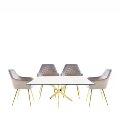 Gold Rectangtular Dining Set 4 Grey Chairs