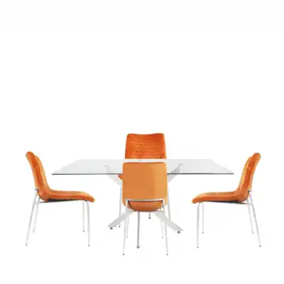 160cm Rectangular Dining Table And 4 Orange Chairs