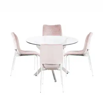 Nova 100cm Round Dining Table And 4 Pink Chairs