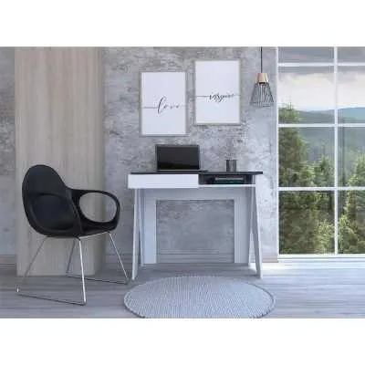 Home Office Desk With Drawer White And Carbon Grey Oak Effect Ultra Modern