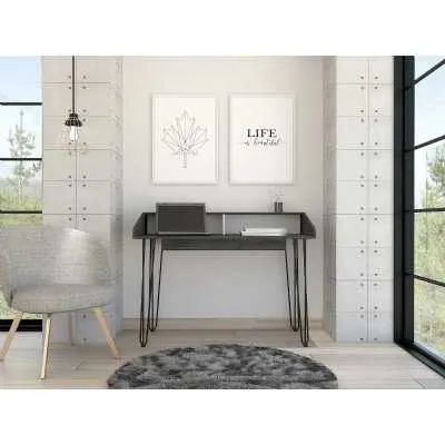 Home Office Writing Desk Table White And Carbon Grey Oak Effect