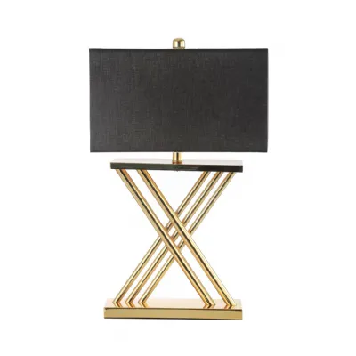 70cm X Gold Table Lamp With Black Linen Shade