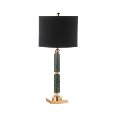 78cm Green Marble Table Lamp With Black Linen Shade