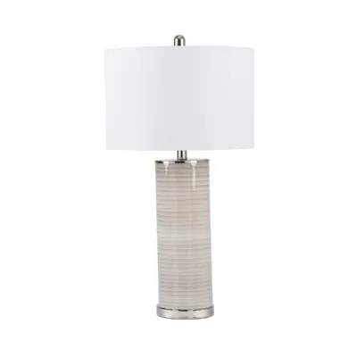 72. 4cm Grey Stripe Table Lamp With White Linen Shade