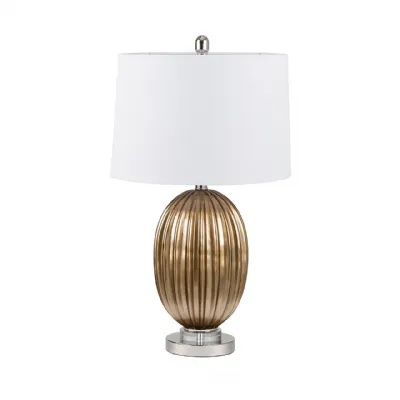 67. 3cm Ribbed Gold Table Lamp With White Linen Shade