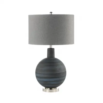 72cm Blue And Black Stripe Glass With Grey Linen Shade Table Lamp